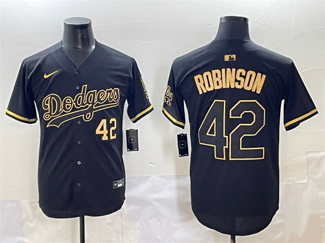 Men's Los Angeles Dodgers #42 Jackie Robinson Black/Gold Limited Stitched Jersey Men's Los Angeles Dodgers #42 Jackie Robinson Black/Gold Limited Stitched Jersey